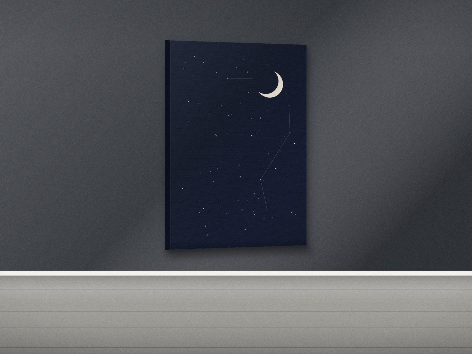 Constellation print as a gallery canvas on a charcoal feature wall