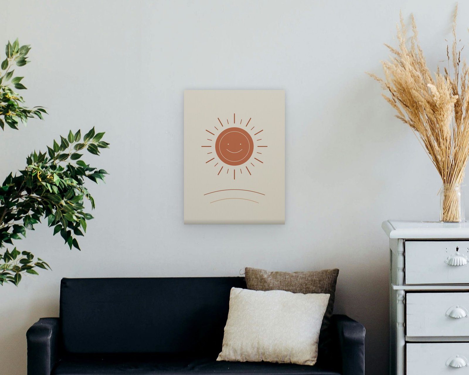 Golden Sun Printable Wall Art, Gallery canvas in a living room