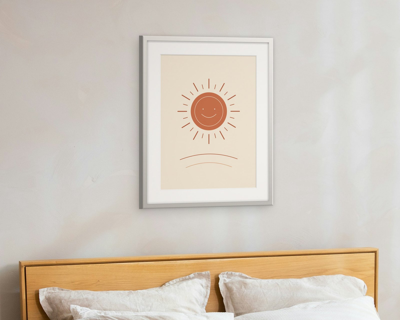 Golden Sun Printable Wall Art, Framed in a bedroom