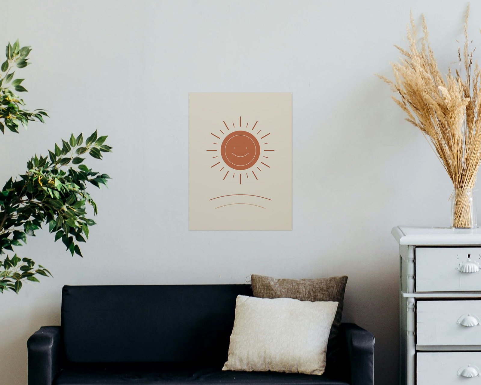 Golden Sun Printable Wall Art, Bare print in a living room