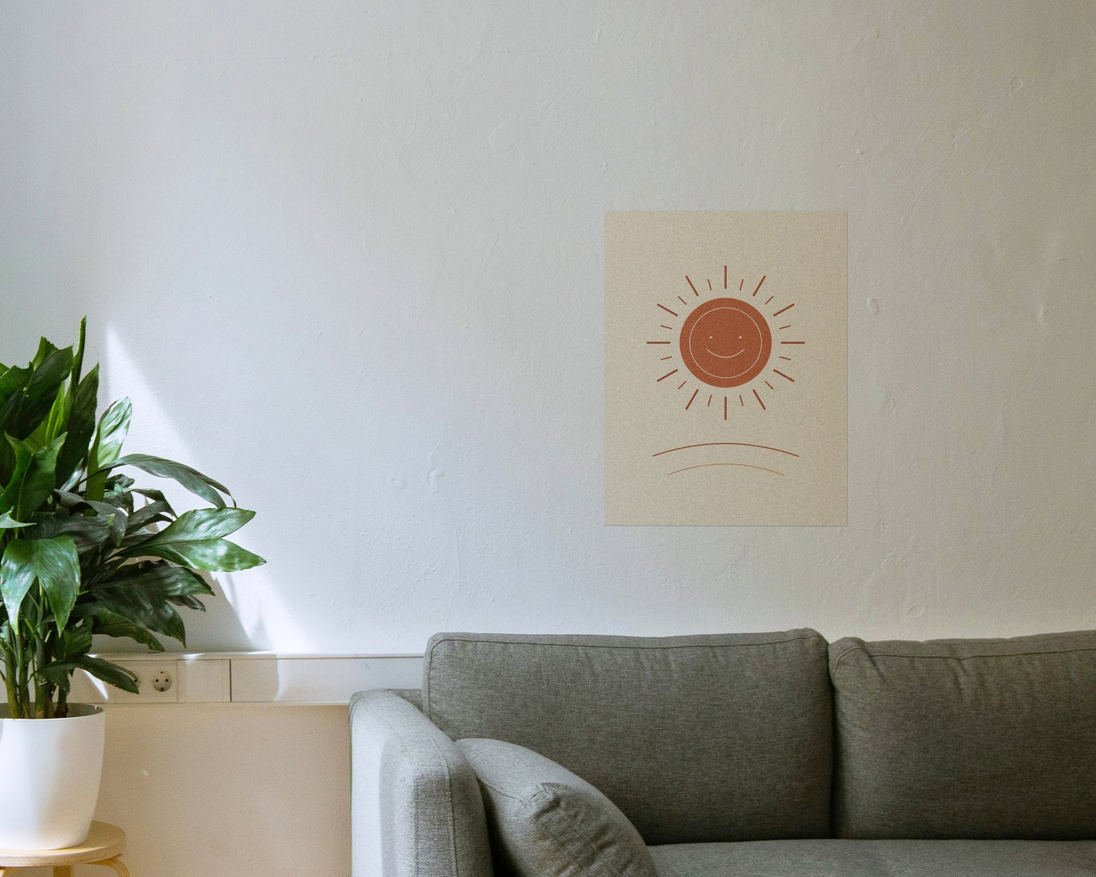 Golden Sun Printable Wall Art, Bare print in a living room
