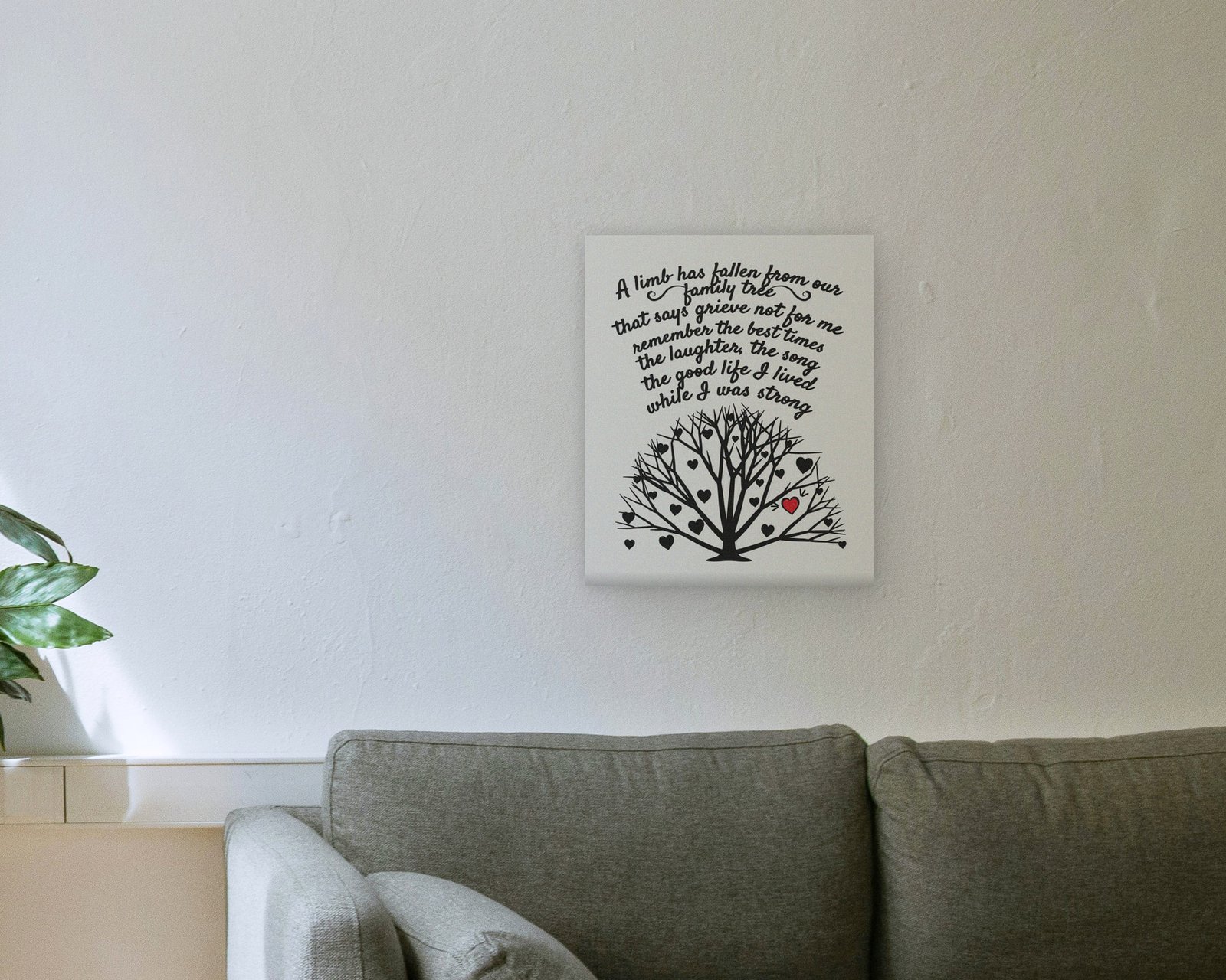 A Limb Has Fallen, Gallery canvas in a living room