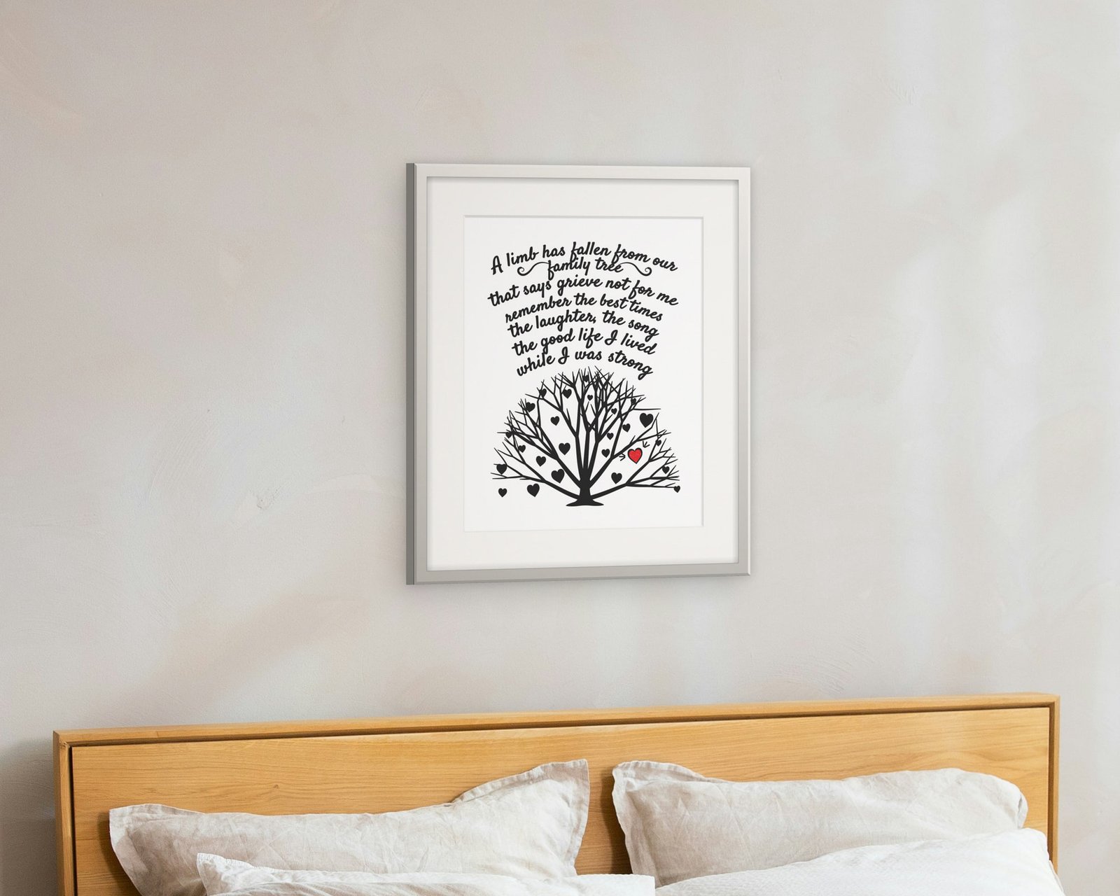 A Limb Has Fallen, Framed in a bedroom