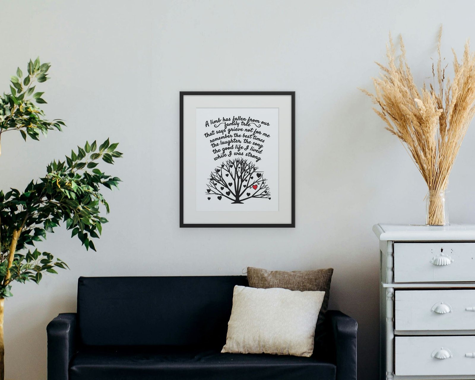 A Limb Has Fallen, Framed in a living room