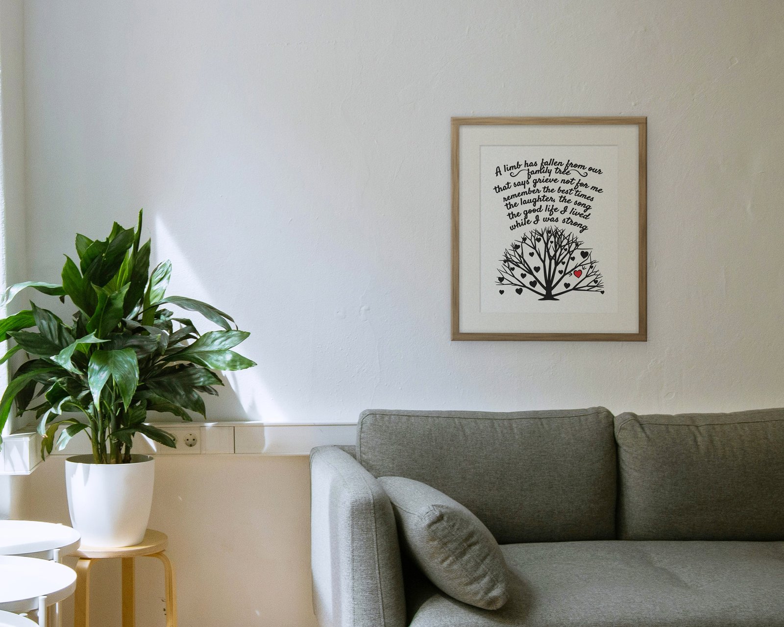 A Limb Has Fallen, Framed in a living room