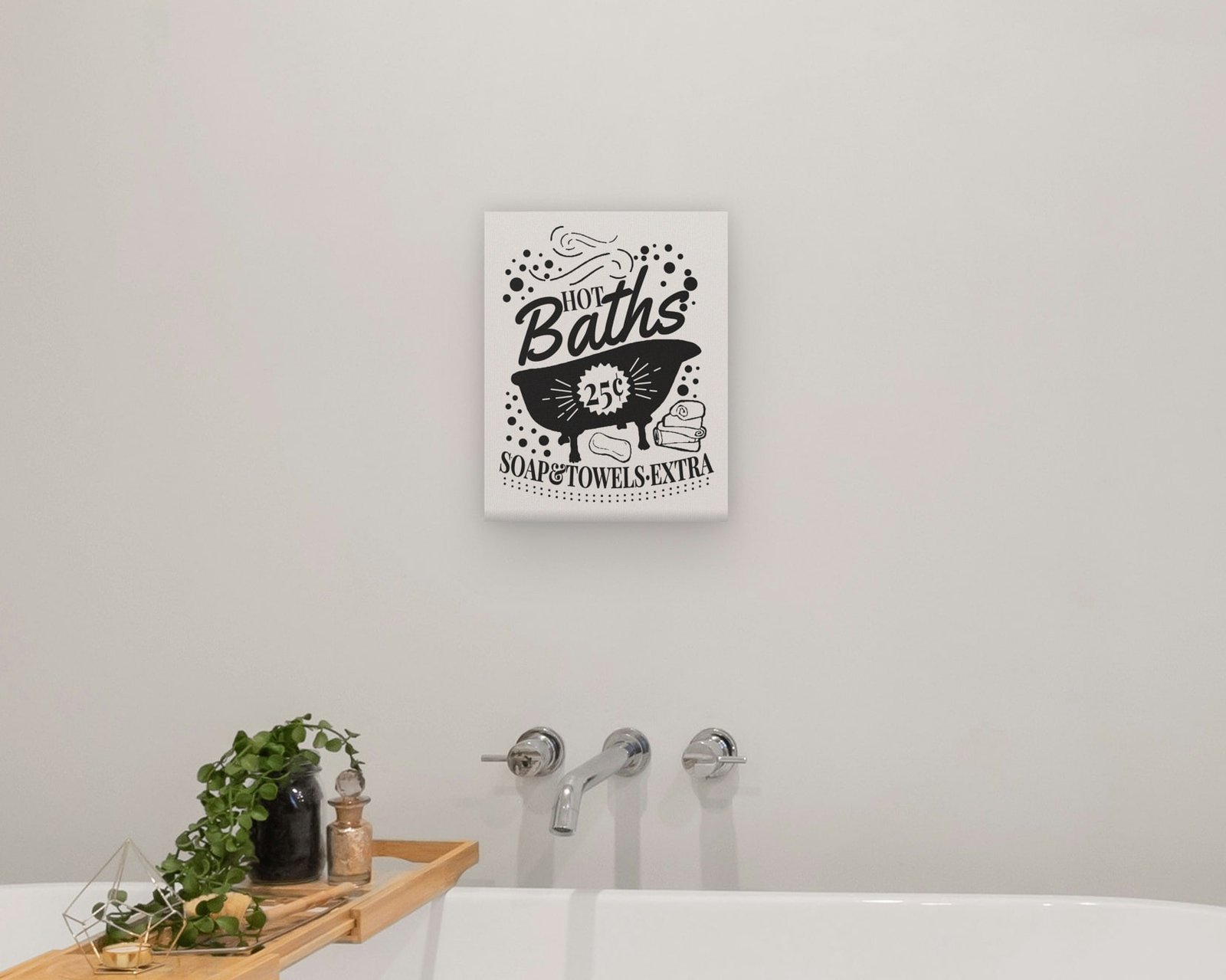 Hot Baths, 25 Cents, Gallery canvas in a bathroom