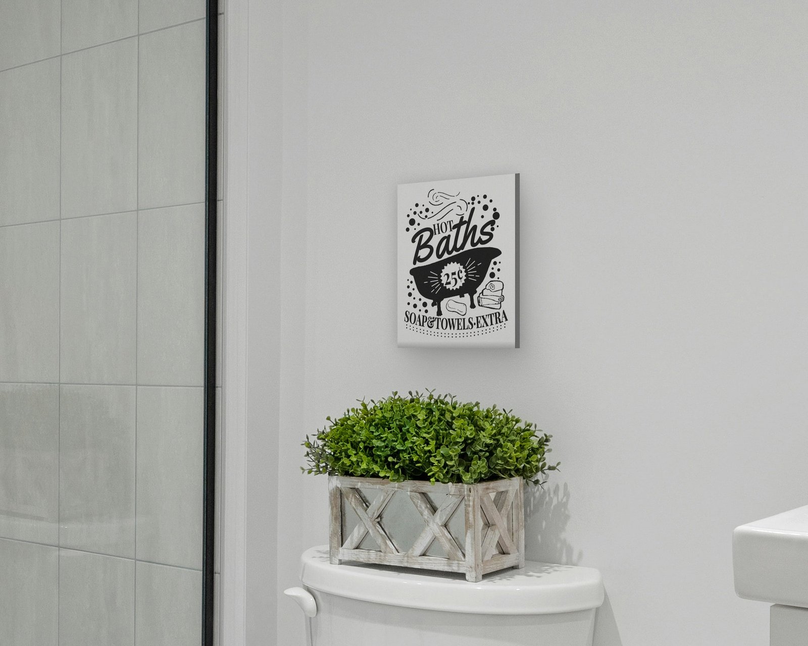 Hot Baths, 25 Cents, Gallery canvas in a bathroom
