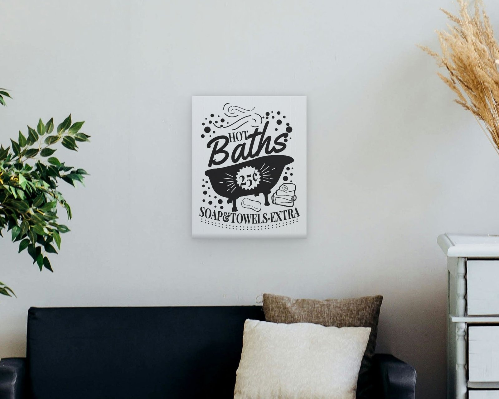 Hot Baths, 25 Cents, Gallery canvas in a living room