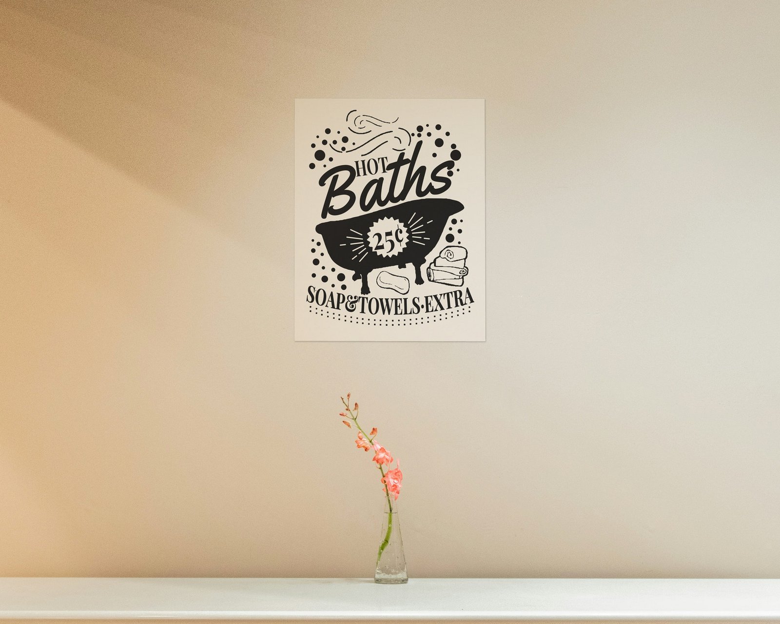 Hot Baths, 25 Cents, Bare print in a hallway and entry
