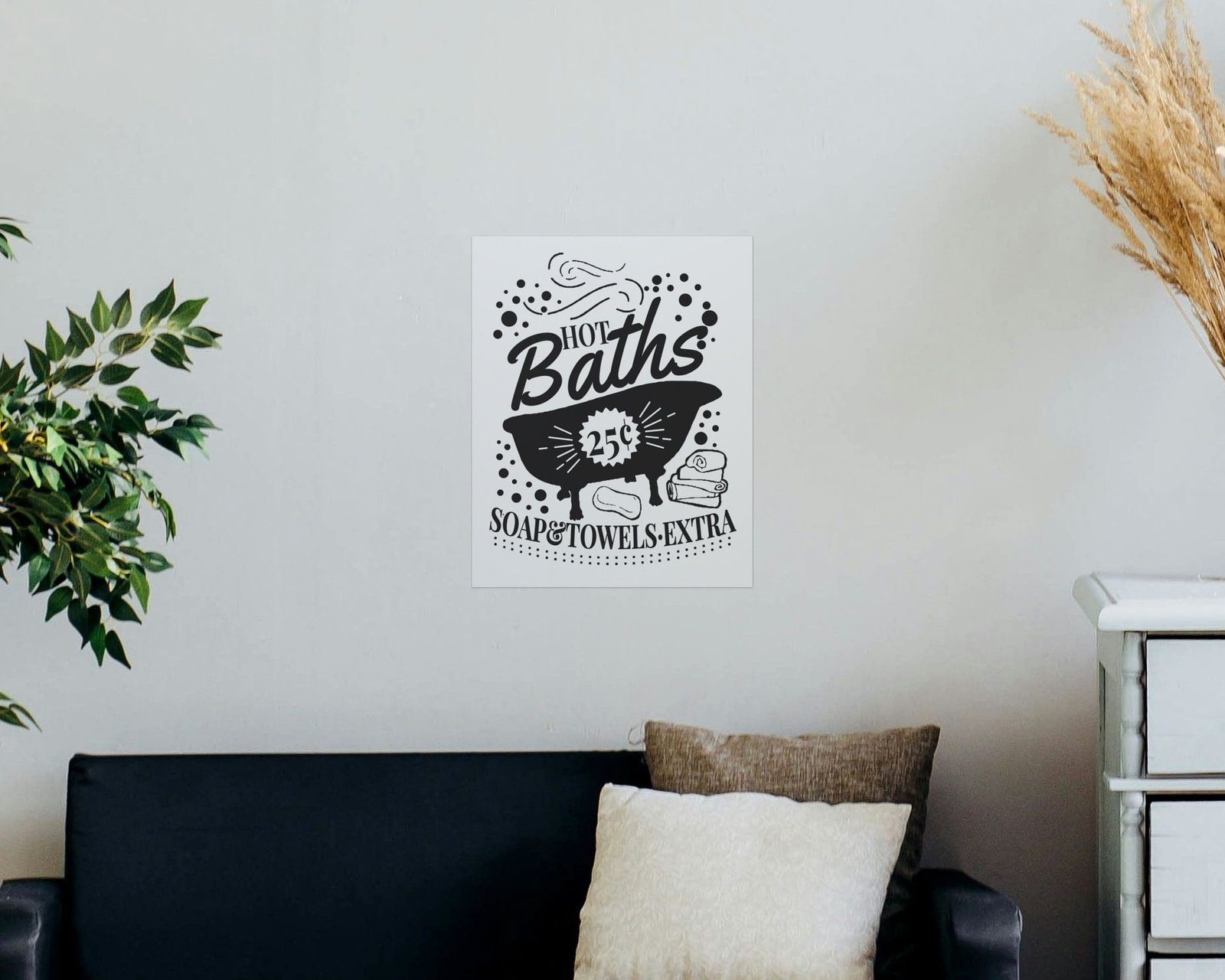 Hot Baths, 25 Cents, Bare print in a living room