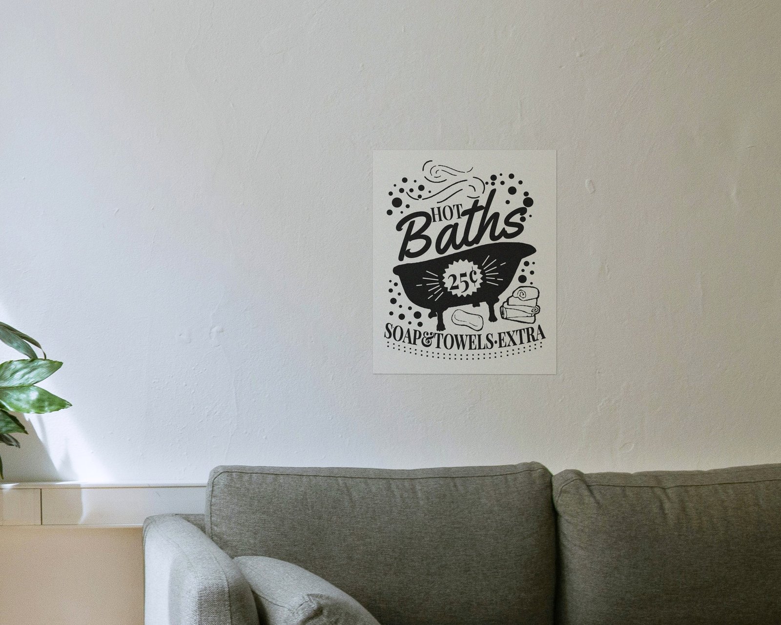 Hot Baths, 25 Cents, Bare print in a living room