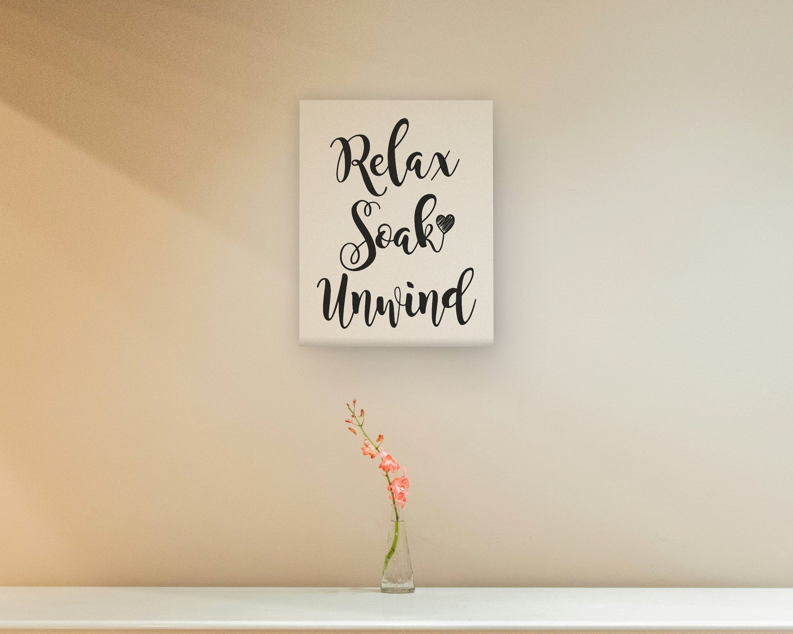 Relax, Soak, Unwind, Gallery canvas in a hallway and entry