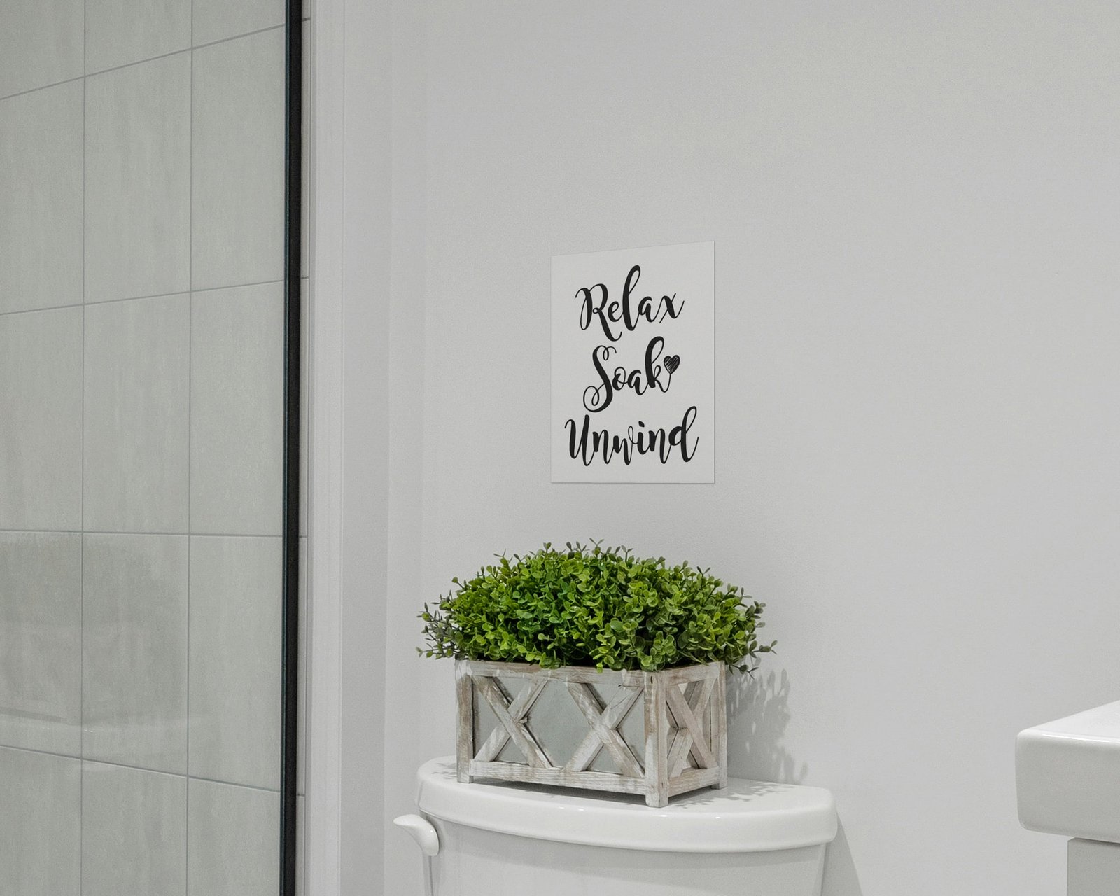 Relax, Soak, Unwind, Bare print in a bathroom