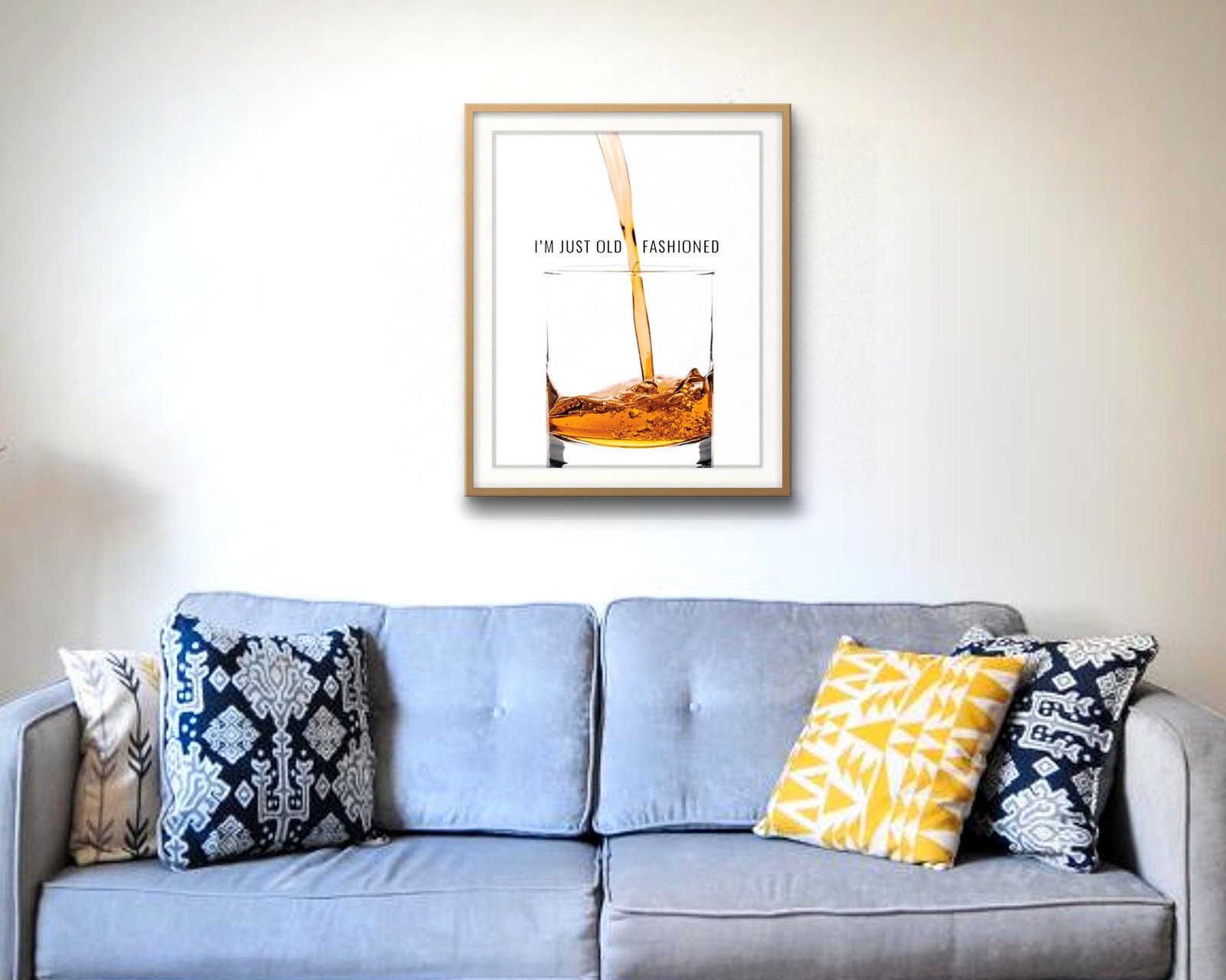 I'm Just Old Fashioned: Living room · velvet sofa, framed