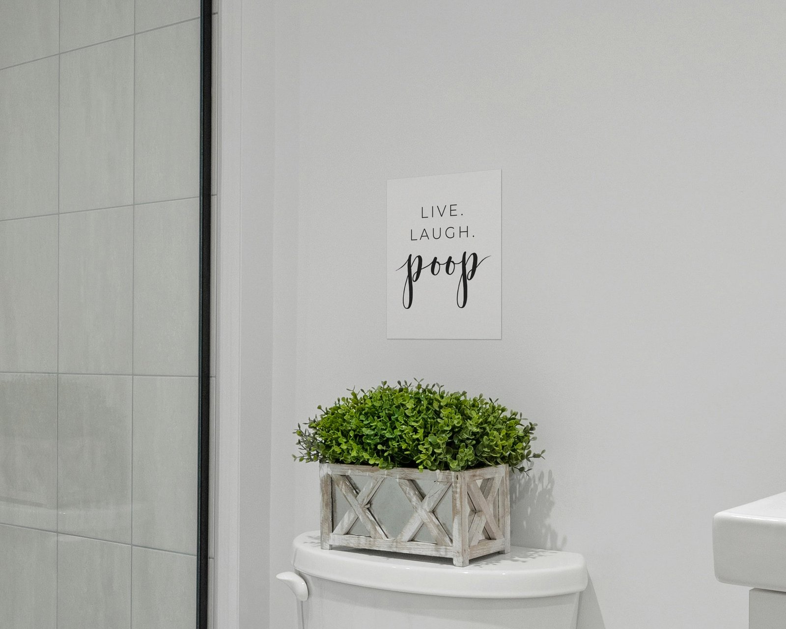 Live. Laugh. Poop., Bare print in a bathroom