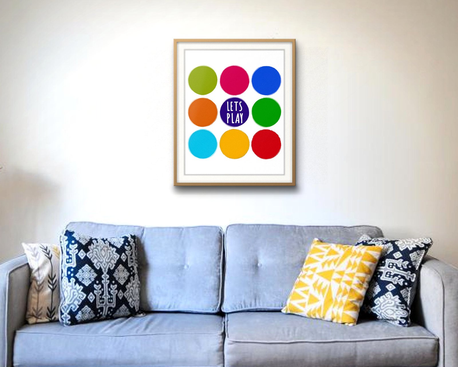 Let's Play: Living room · velvet sofa, framed