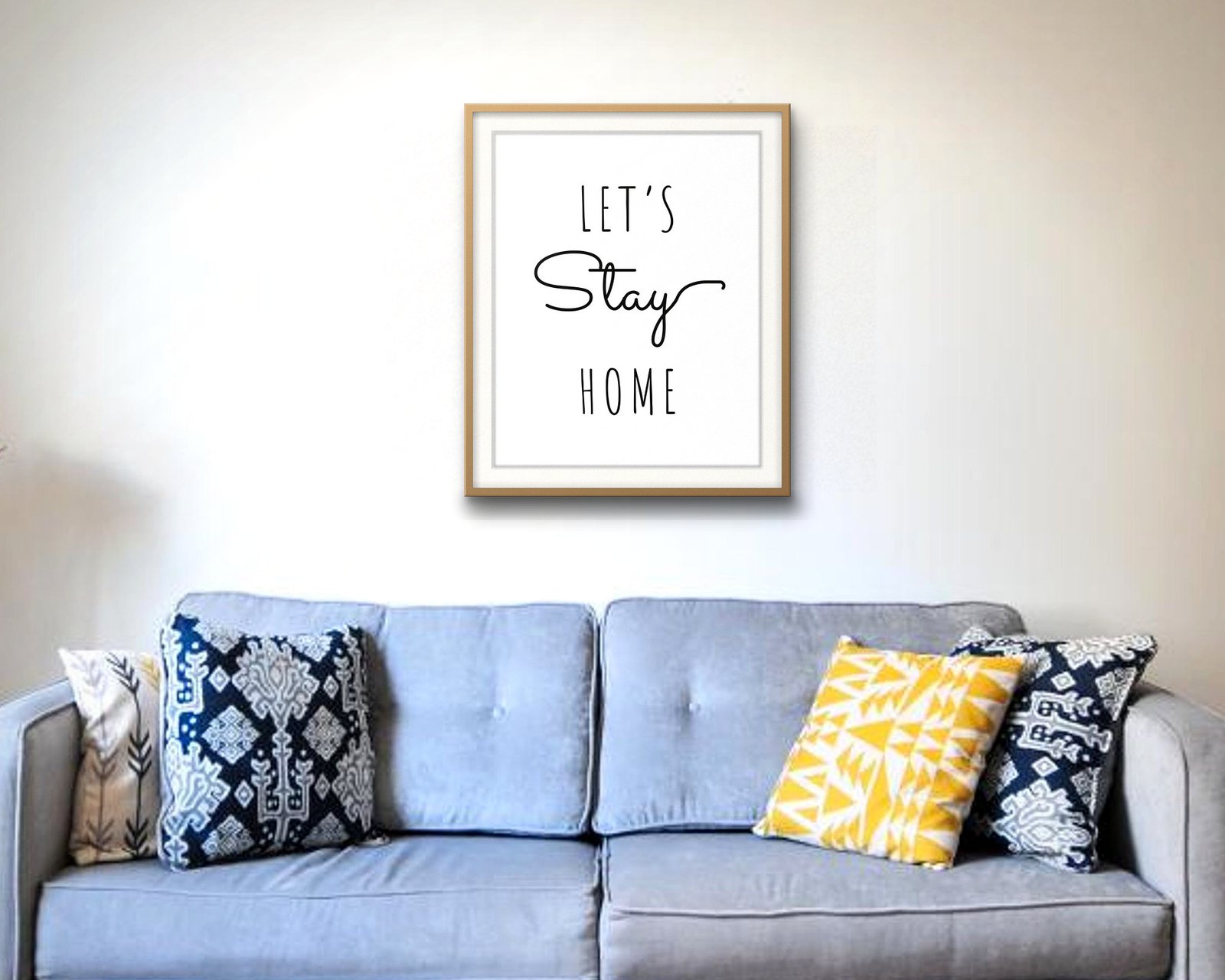 Let's Stay Home: Living room · velvet sofa, framed