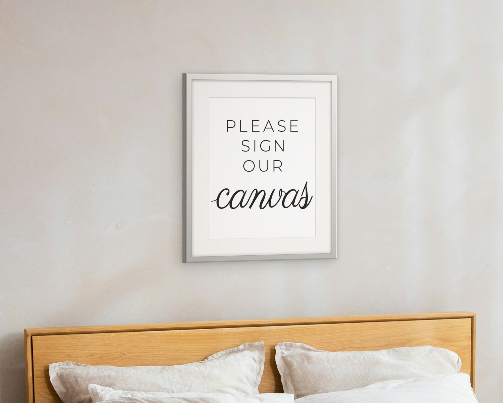 Please Sign Our Canvas, Framed in a bedroom