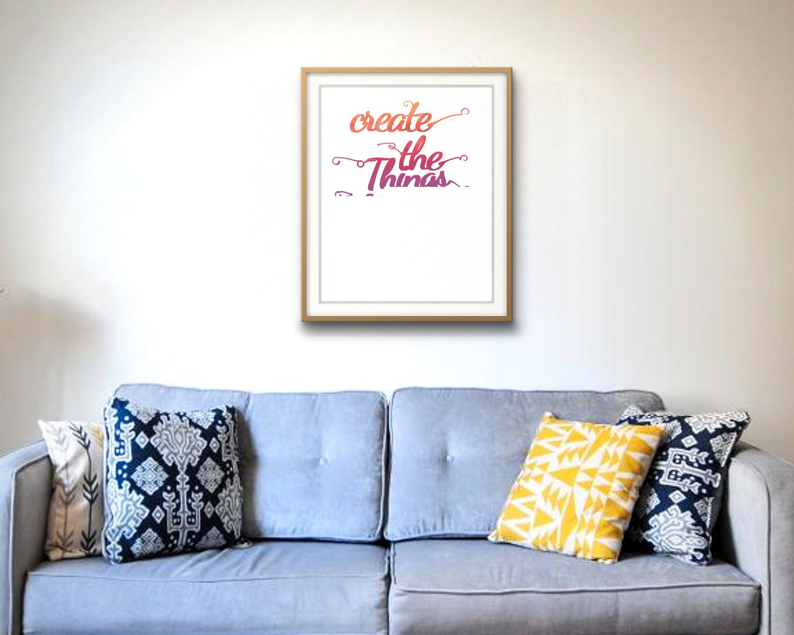 Create The Things You Wish Existed: Living room · velvet sofa, framed