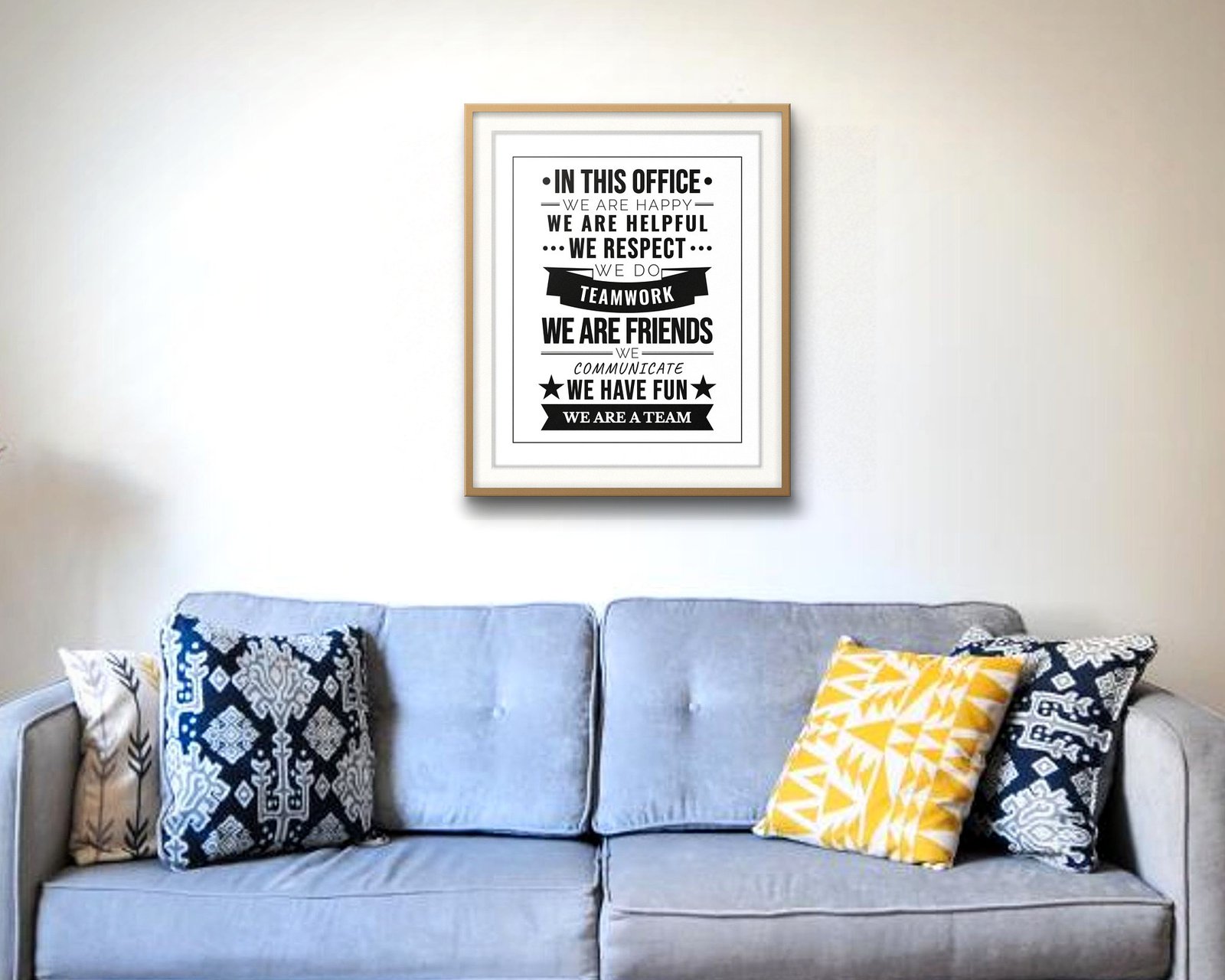 In This Office: Living room · velvet sofa, framed