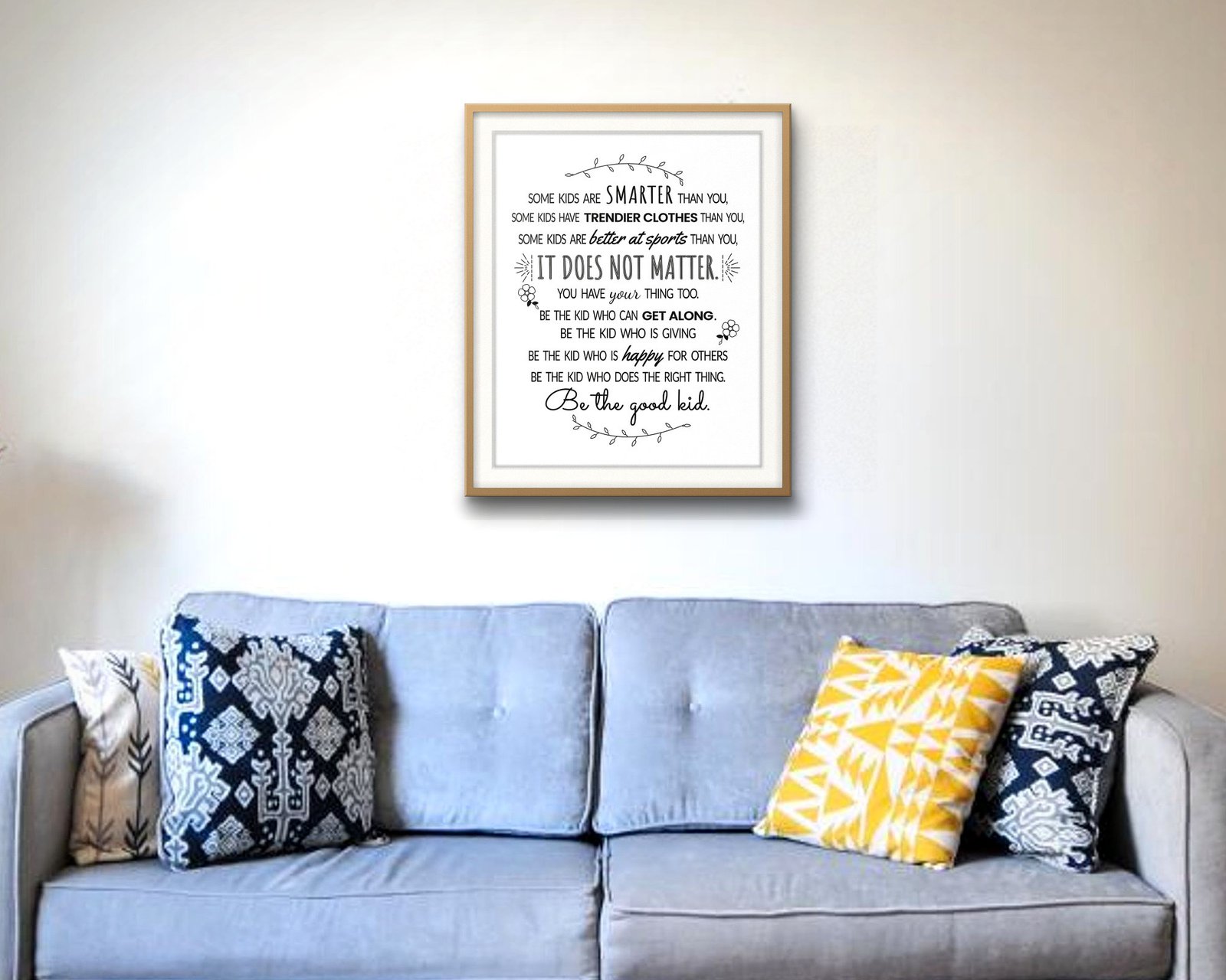 Some Kids Are Smarter Than You: Living room · velvet sofa, framed