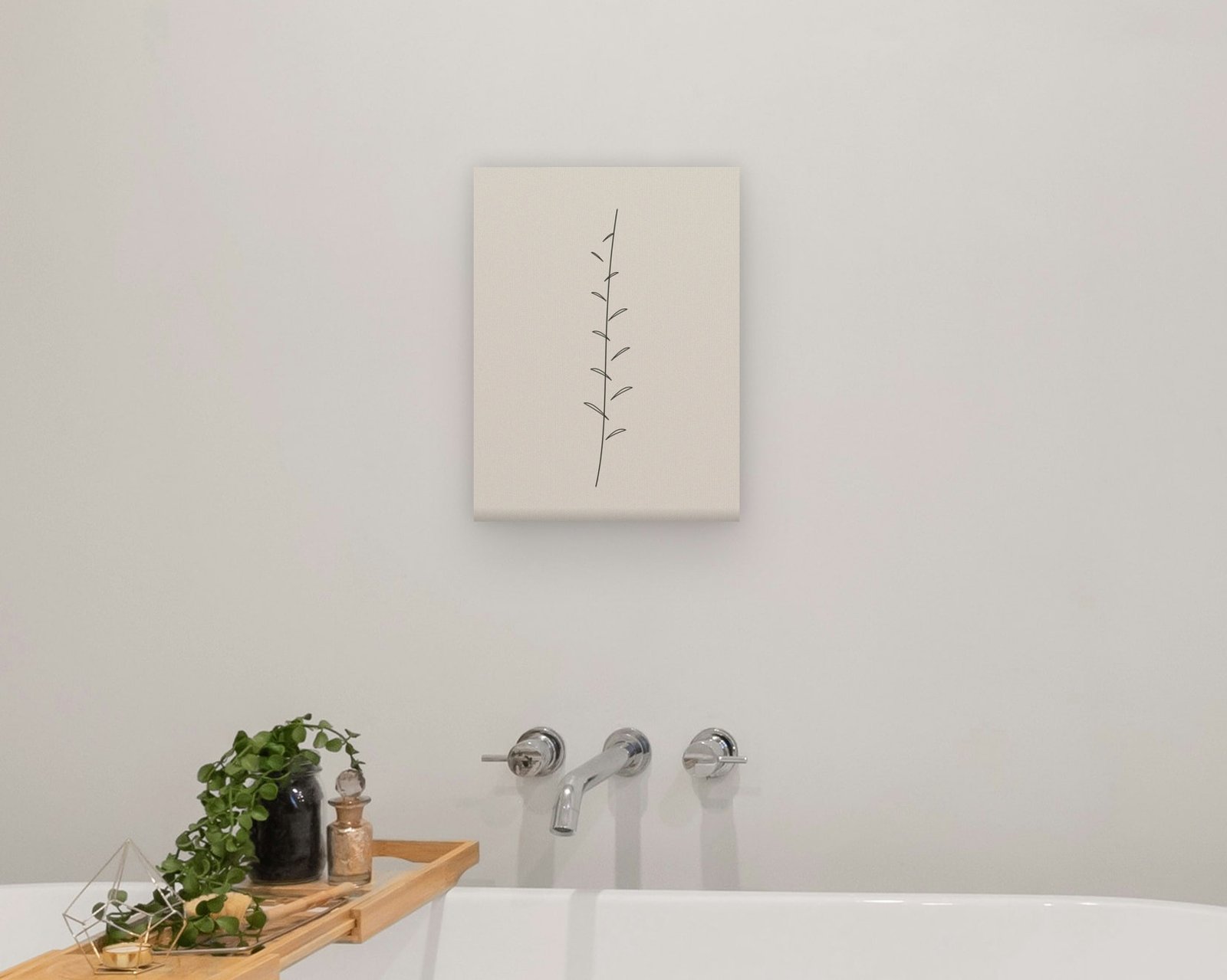 Line Botanical Printable Wall Art, Gallery canvas in a bathroom