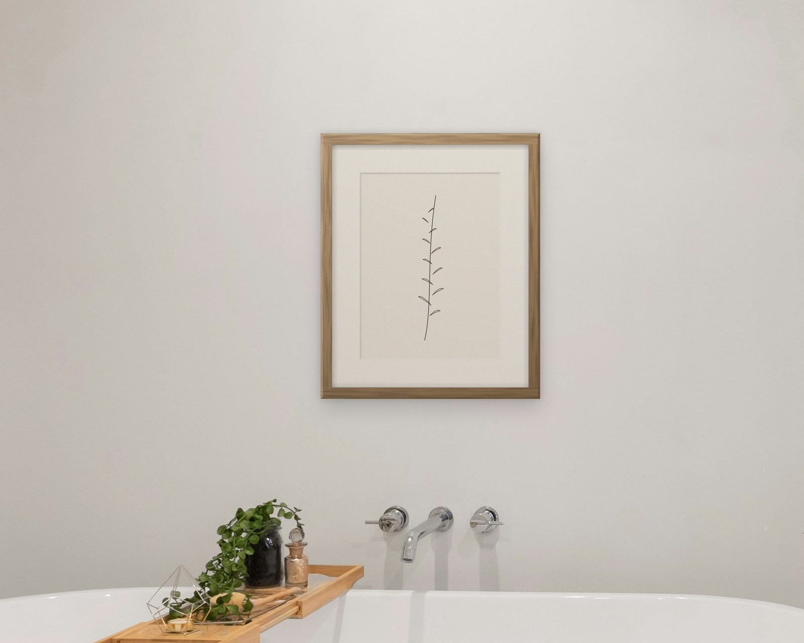 Line Botanical Printable Wall Art, Framed in a bathroom