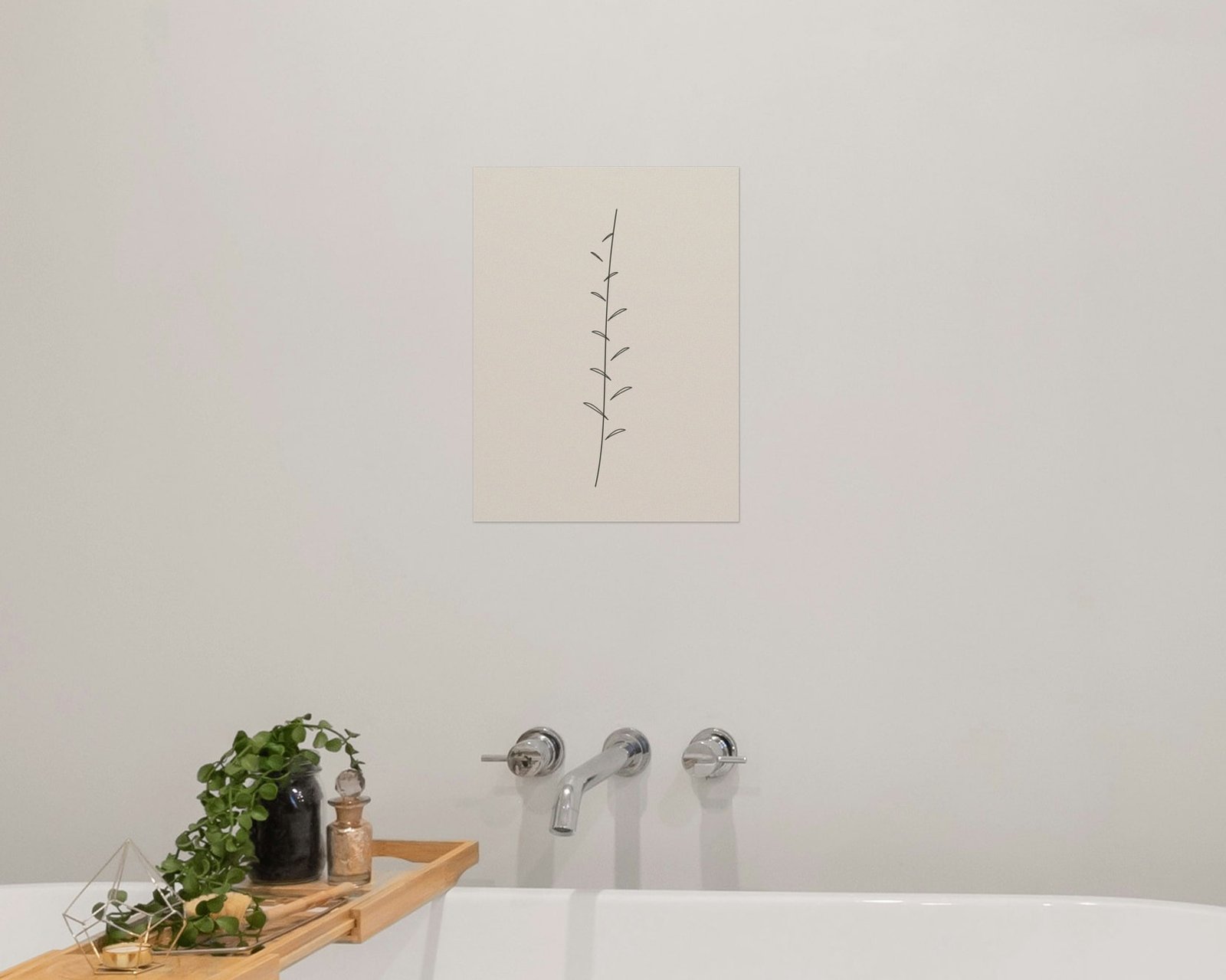 Line Botanical Printable Wall Art, Bare print in a bathroom
