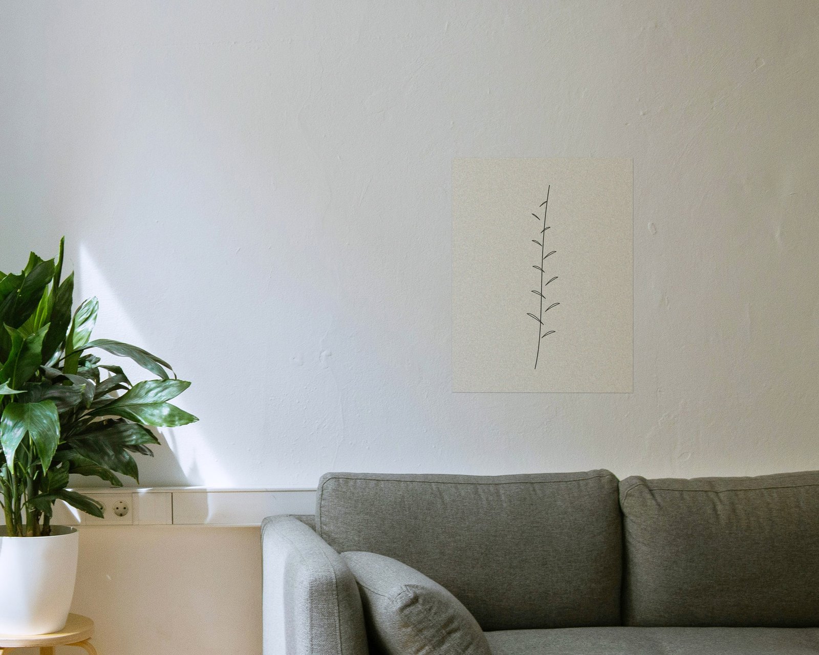 Line Botanical Printable Wall Art, Bare print in a living room