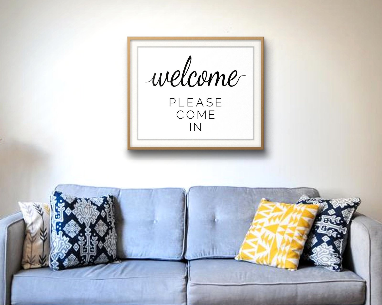 Welcome, Please Come In: Living room · velvet sofa, framed