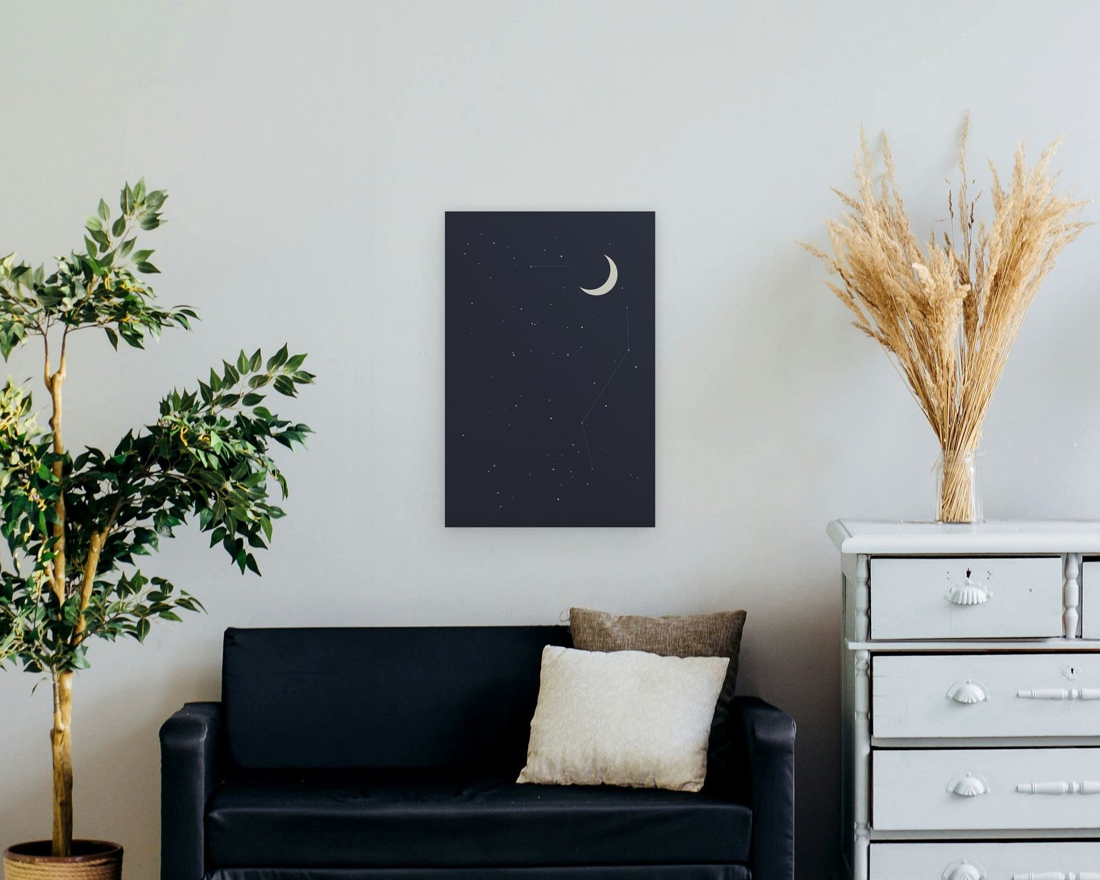 Midnight Constellation Printable Wall Art, Gallery canvas in a living room