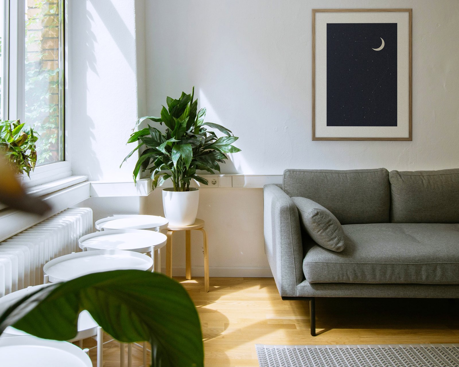 Midnight Constellation Printable Wall Art, Framed in a living room