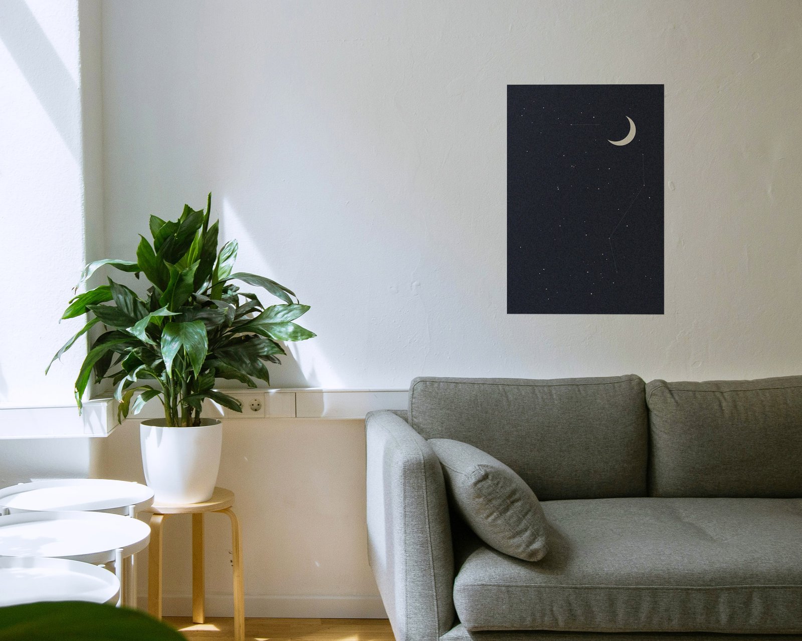 Midnight Constellation Printable Wall Art, Bare print in a living room