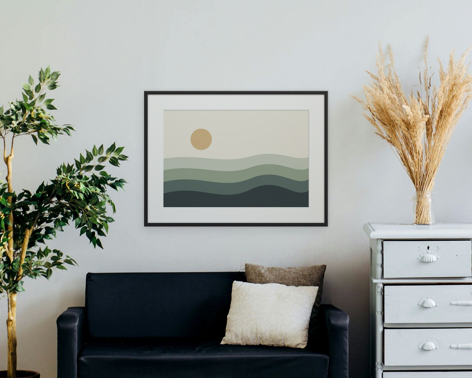 Abstract Tide Printable Wall Art, Framed in a living room