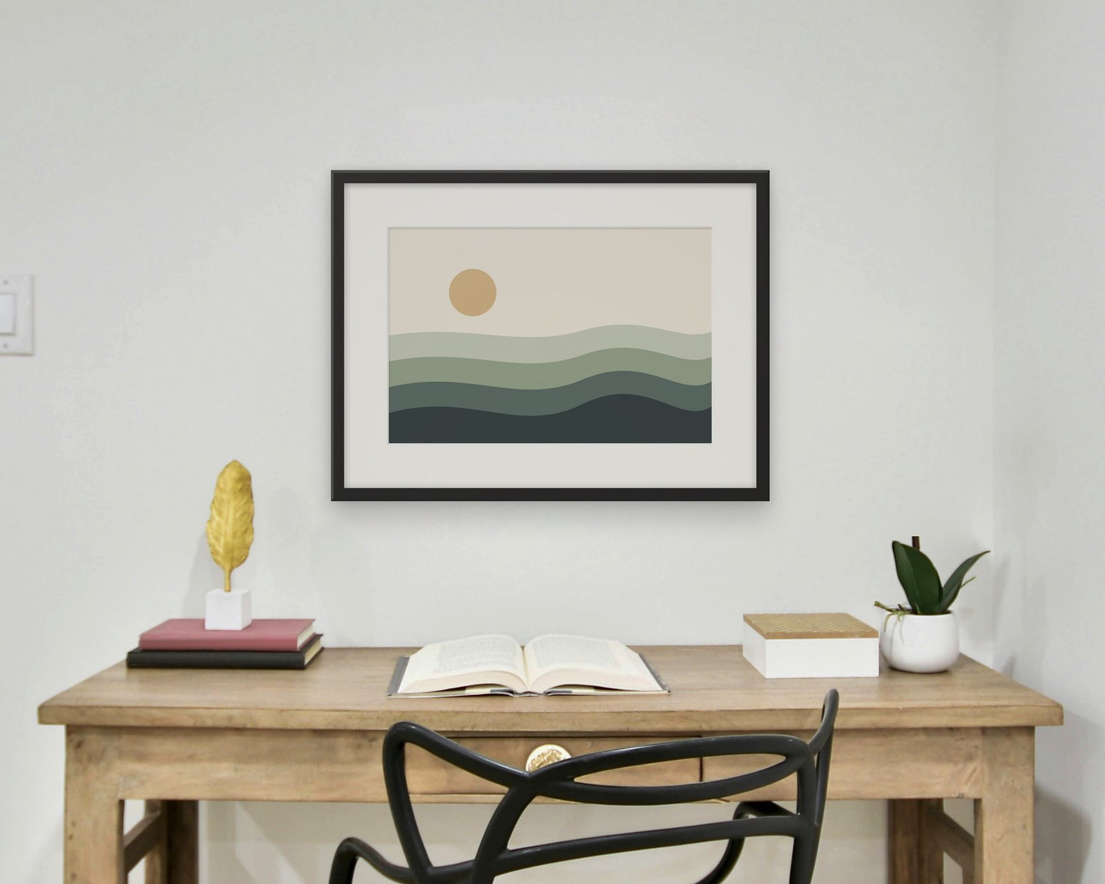 Abstract Tide Printable Wall Art, Framed in a home office