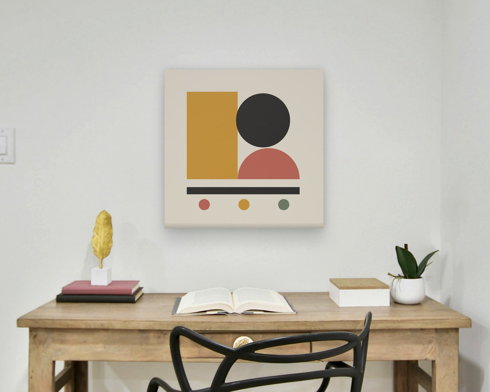 Geo Balance Printable Wall Art, Gallery canvas in a home office