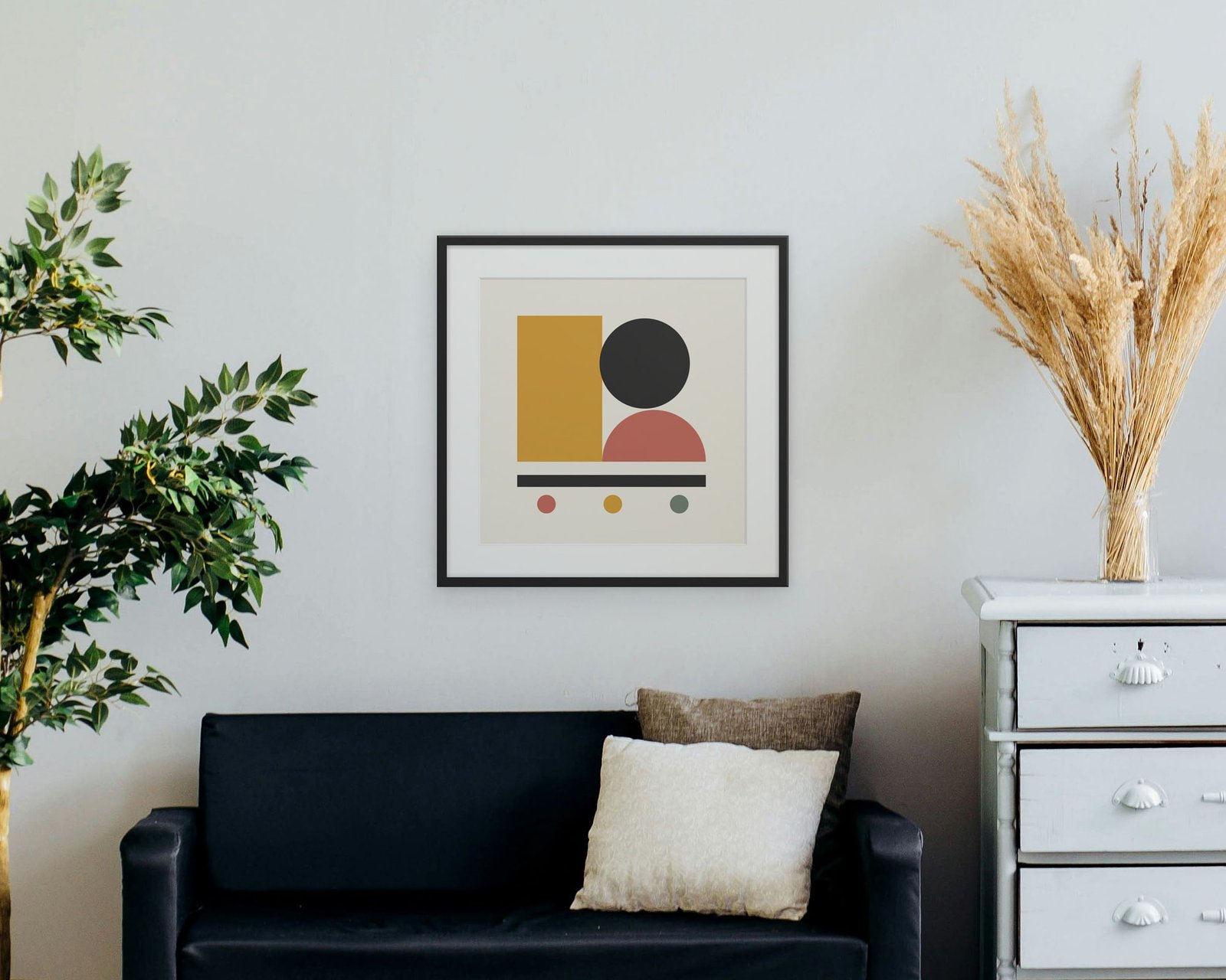 Geo Balance Printable Wall Art, Framed in a living room