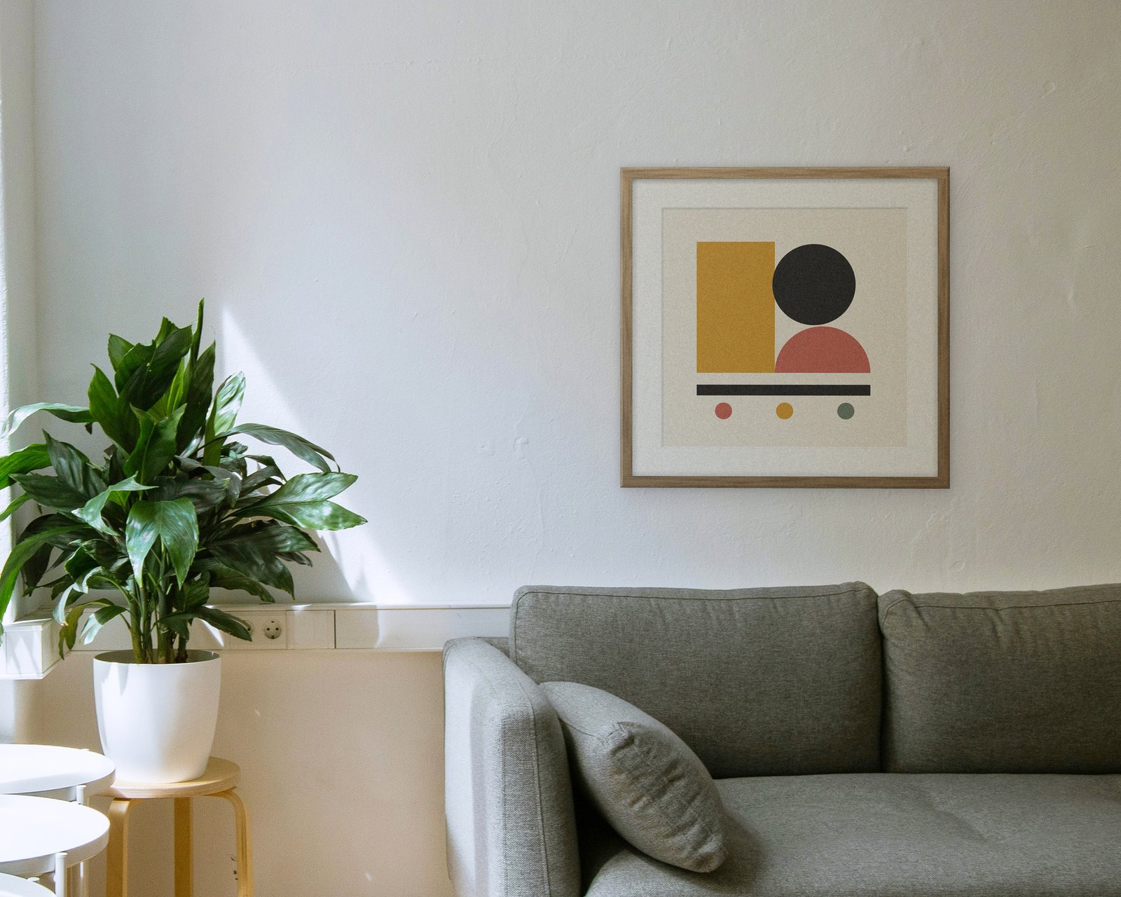 Geo Balance Printable Wall Art, Framed in a living room