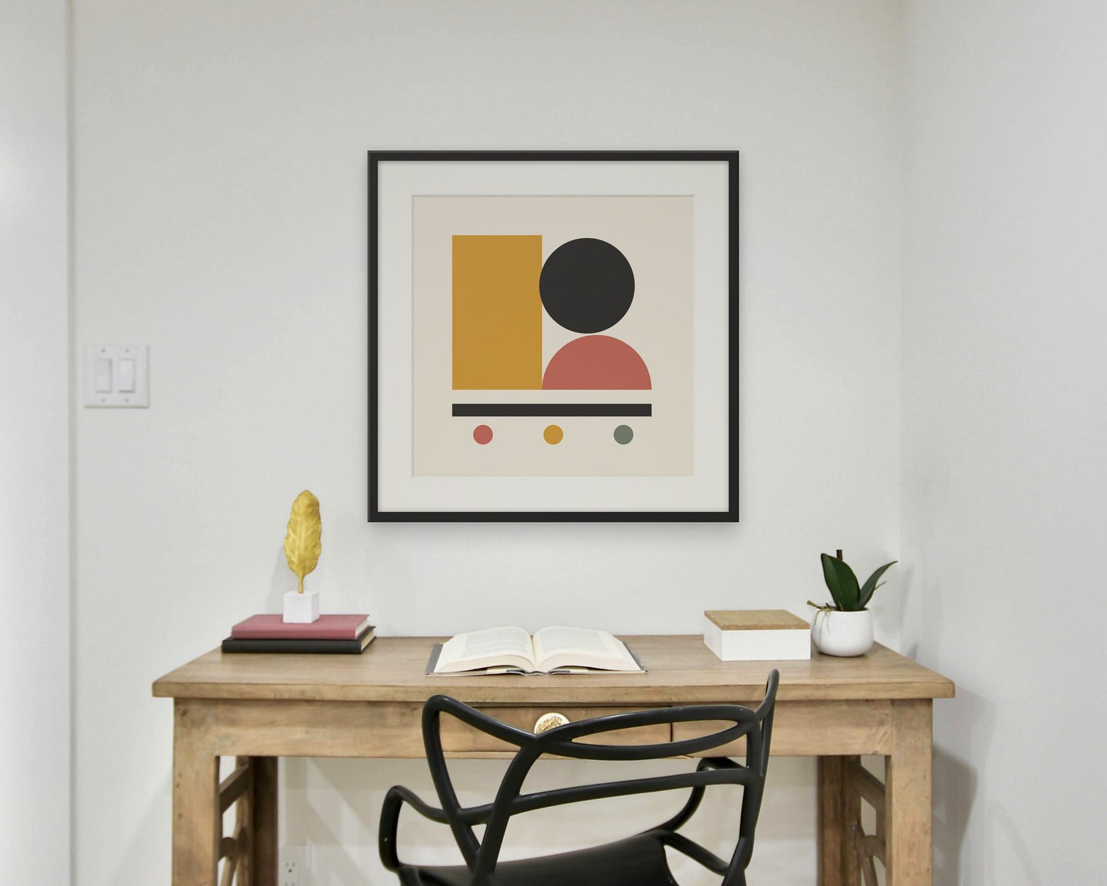 Geo Balance Printable Wall Art, Framed in a home office