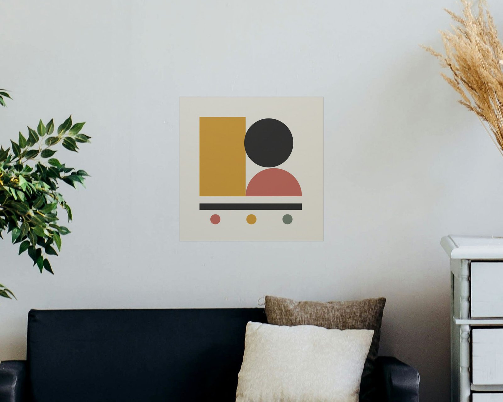 Geo Balance Printable Wall Art, Bare print in a living room