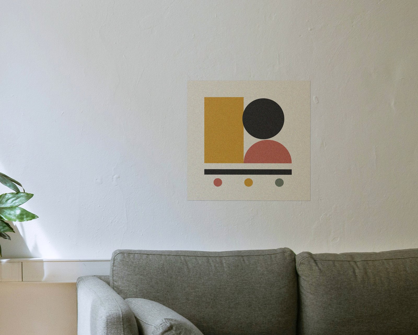 Geo Balance Printable Wall Art, Bare print in a living room